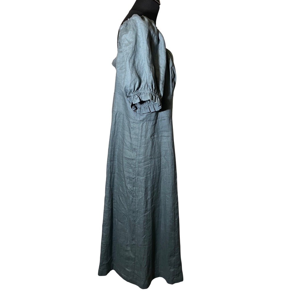 Boden Linen Sweetheart Midi Dress in Deep Sea Green/Blue, NWT, Women's US 14R - Picture 5 of 13